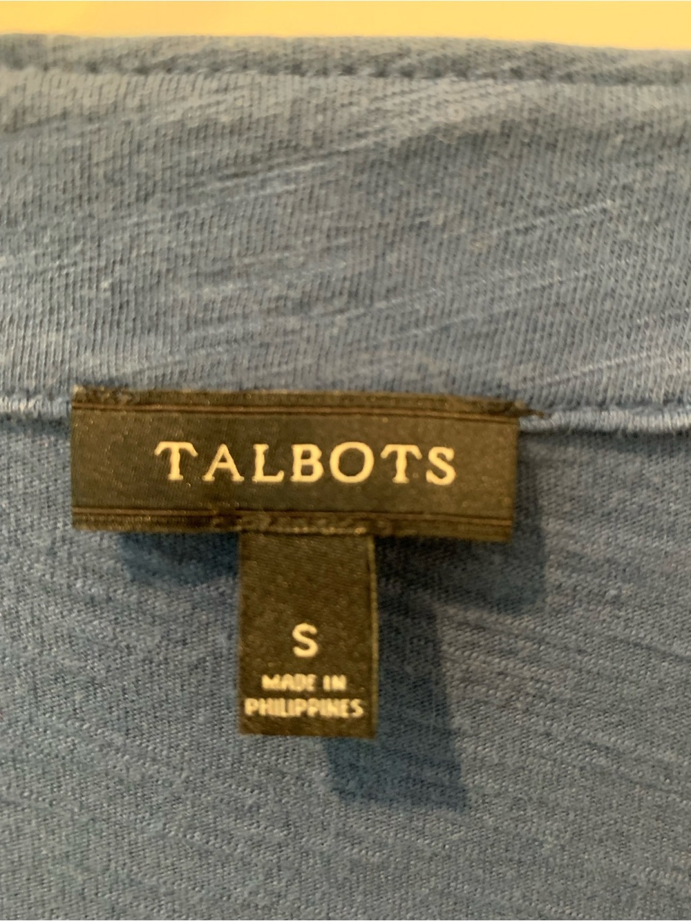 Talbots Blue 3/4 Length Sleeve V-Neck Top with Beaded Trim - Picture 4 of 5